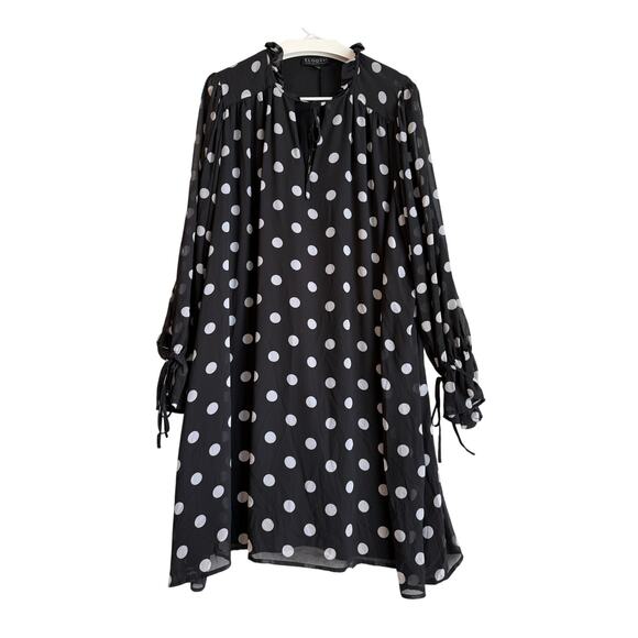 Eloquii Plus Size 26/28‎ Midi Dress Black White Polka Dots Blouson Ruffle Flowy - Picture 1 of 10